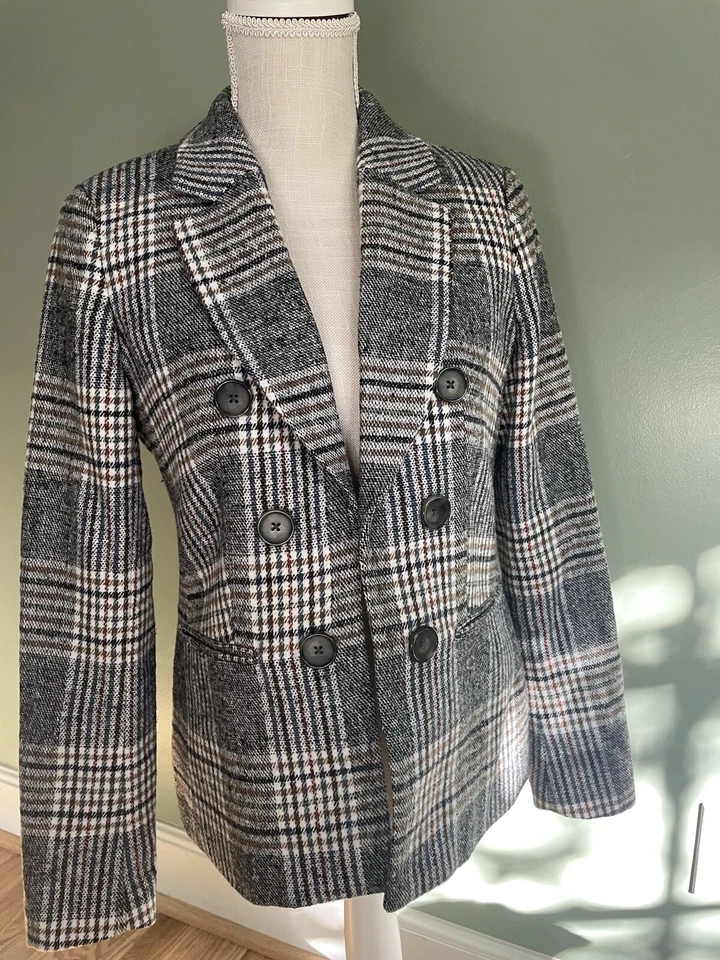 Jaqueta Jones New York Classic xadrez peito duplo - Xadrez azul marinho e bronzeado (XS) - Imagem 2 de 4