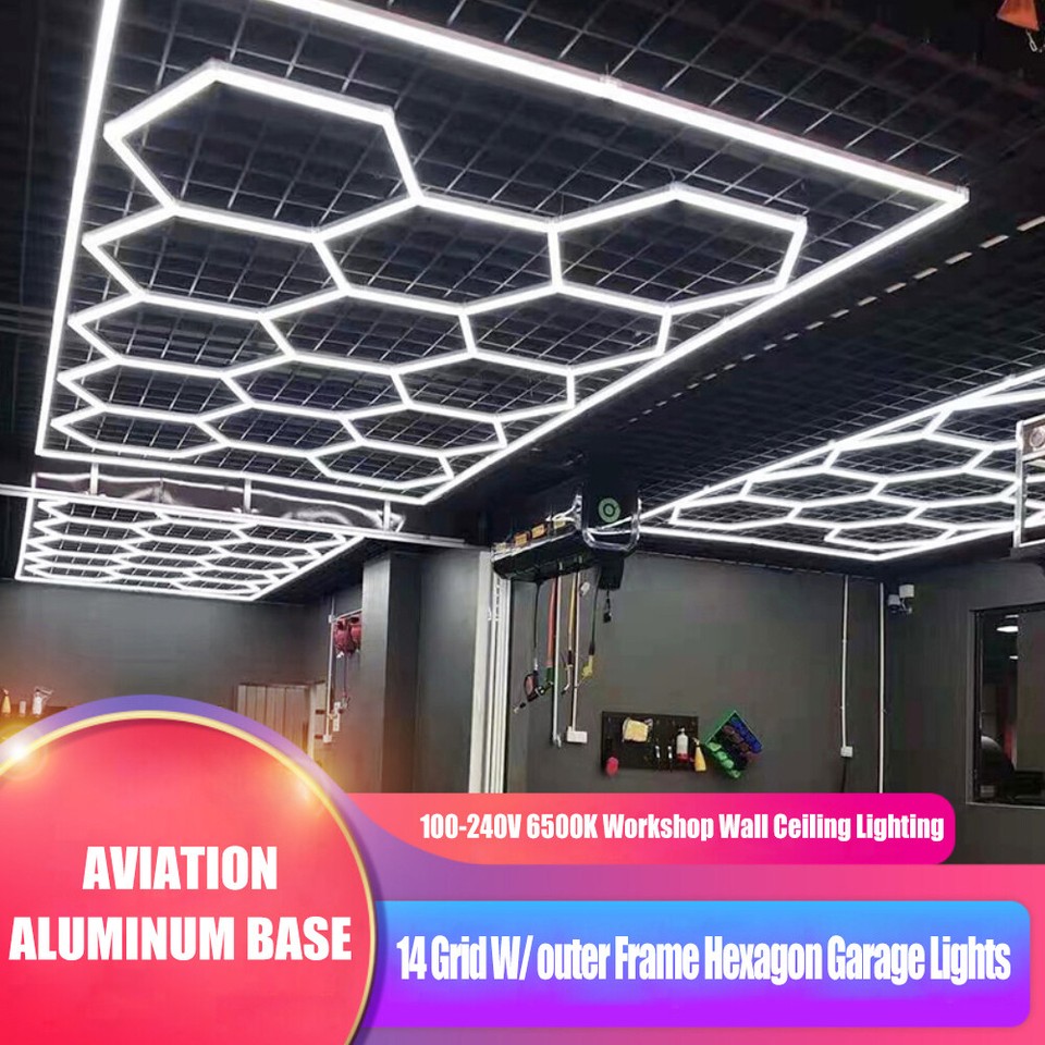 14 Hexagon LED Lighting Detailing Garage Retail Car Showroom