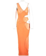 Fashion Nova  Maxi Dress Orange Size Medium Sleeveless With Cut Out Detail