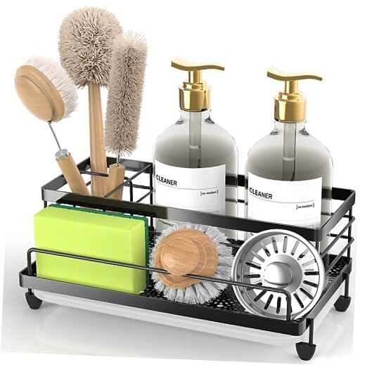 Sponge Holder , Caddy Organizer, Sink Accessories with Drip Tray, Black-image