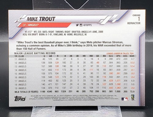Mike Trout - 2020 Topps Chrome REFRACTOR #1 - ANGELS 😇 - Picture 6 of 6