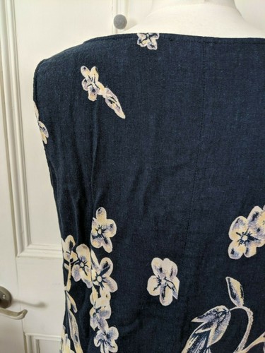 KAREN SCOTT A line dress Size M 10-12 blue floral fit & flare cotton flax blend - Picture 6 of 7
