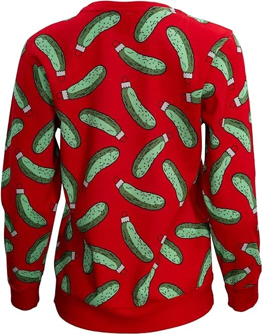 Rick and Morty Pickle Christmas Ornaments All Over Youth Red Cosplay Sweatshirt - Image 3 of 4