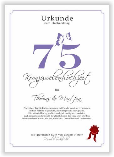 Hochzeitstag Geschenk Urkunde 1-80 Hochzeitstag Ehejubiläum wählbar - Bild 526 von 567