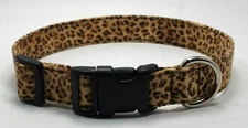 Tan Leopard Animal Print Dog Collar Adjustable Handmade Custom Designer