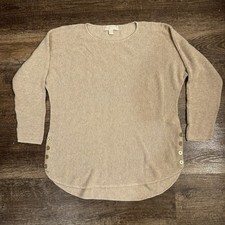 Michael Kors Women s Knit Tunic Sweater, Button Detail, Beige, Medium
