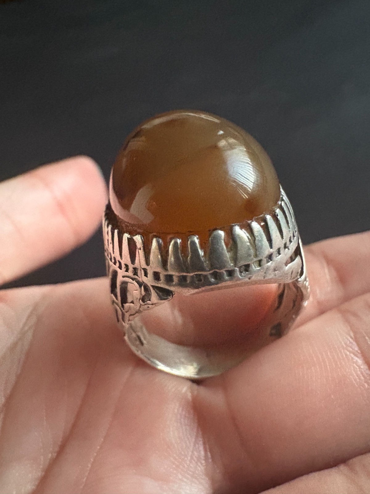925 Sterling Silver Ring Cabochon Agate Ring Hand… - image 9