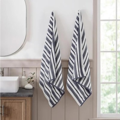 Welspun Bath Towels Blue Multicolor Striped 2-Pack 30'' X 58'' Cotton 600 GSM Soft