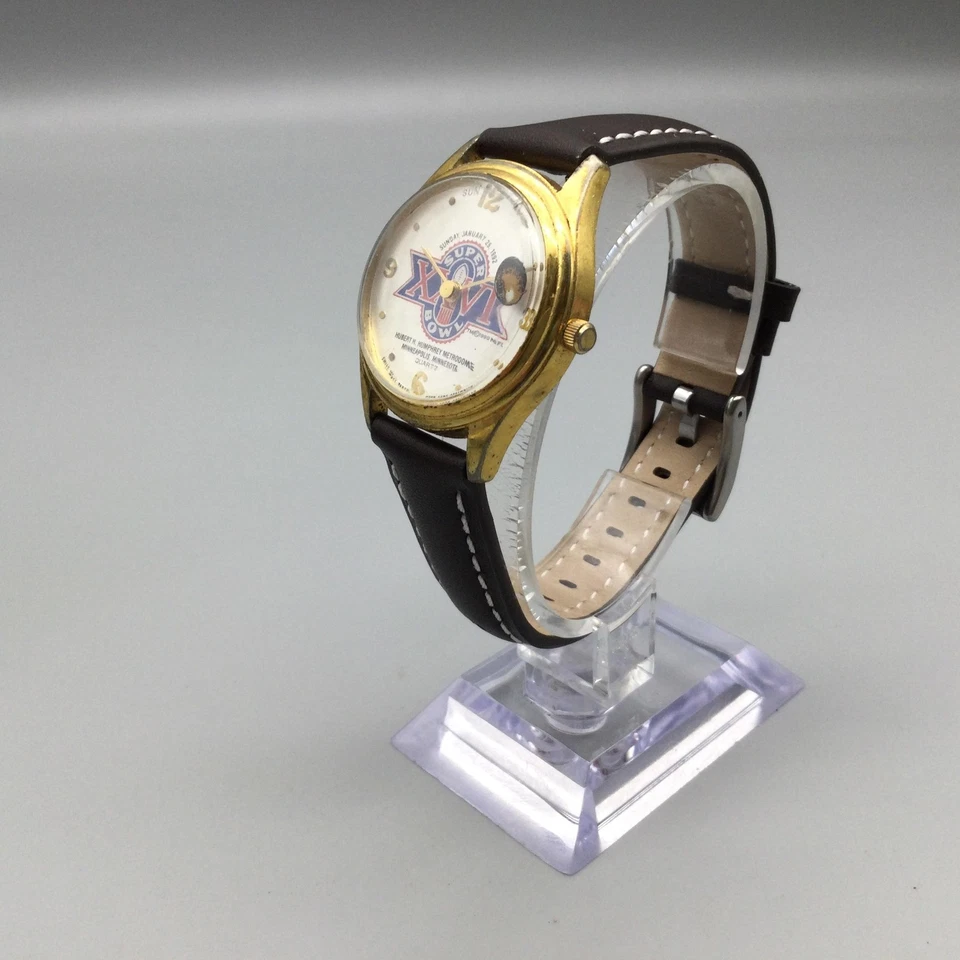 Reloj De Colección Super Bowl XXVI Para Hombre Dorado NFL Fútbol Minneapolis Años 90 Batería Nueva Foto 4 de 4