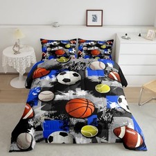 Basketball Baseball Comforter Set Size Kids Ball Twin Blue White and Black