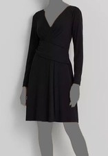 Lauren Ralph Lauren Womens Black Pleated Jersey Long-Sleeve Dress Size 12
