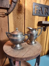 Vintage Pewter Universal Brand Sugar Creamer Set With Lid