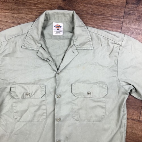 Dickies Men Sz M Tan Button Up Work Shirt Short Sleeve *FLAWS *READ - Picture 2 of 19