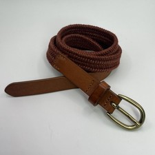 Garnet Hil Woven Belt Womens XS Brown Leather Accent Gold oval Buckle Italy