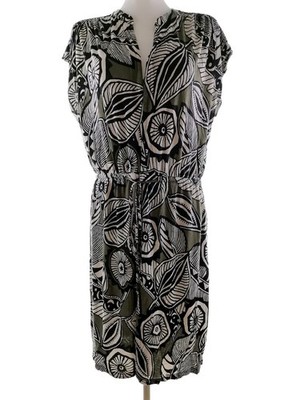 ANN TAYLOR LOFT Damen Elegantes Kleid Gr. L Khaki Rayon Kurzer Ärmel Midi