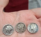 1938, 1939, 1943 . . Mercury Dimes . . Silver lot of 3