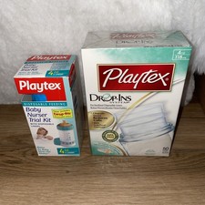 Vintage Playtex Nurser 4oz BLUE Baby Bottle Flat Top Latex Nipple  Liners NEW