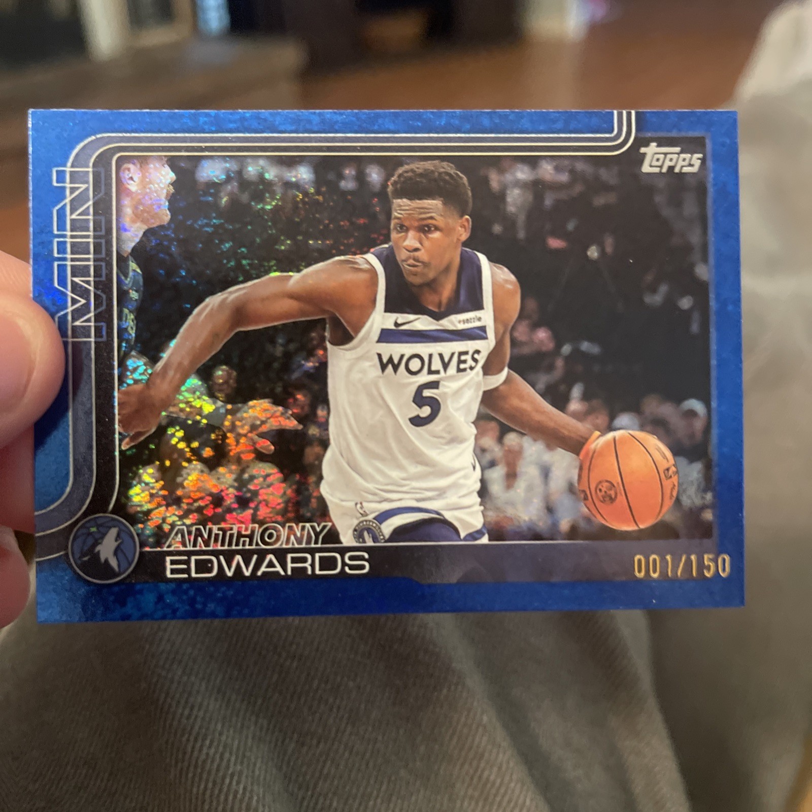 2025-26 Topps Anthony Edwards #108 Blue Rainbow 1/150 Timberwolves 1st On Print