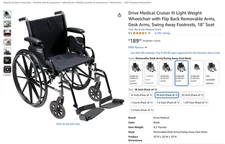 M3 Wheelchair 18" Detachable Desk arm & Swing Away Footrests gvm318dda-sf-qrt