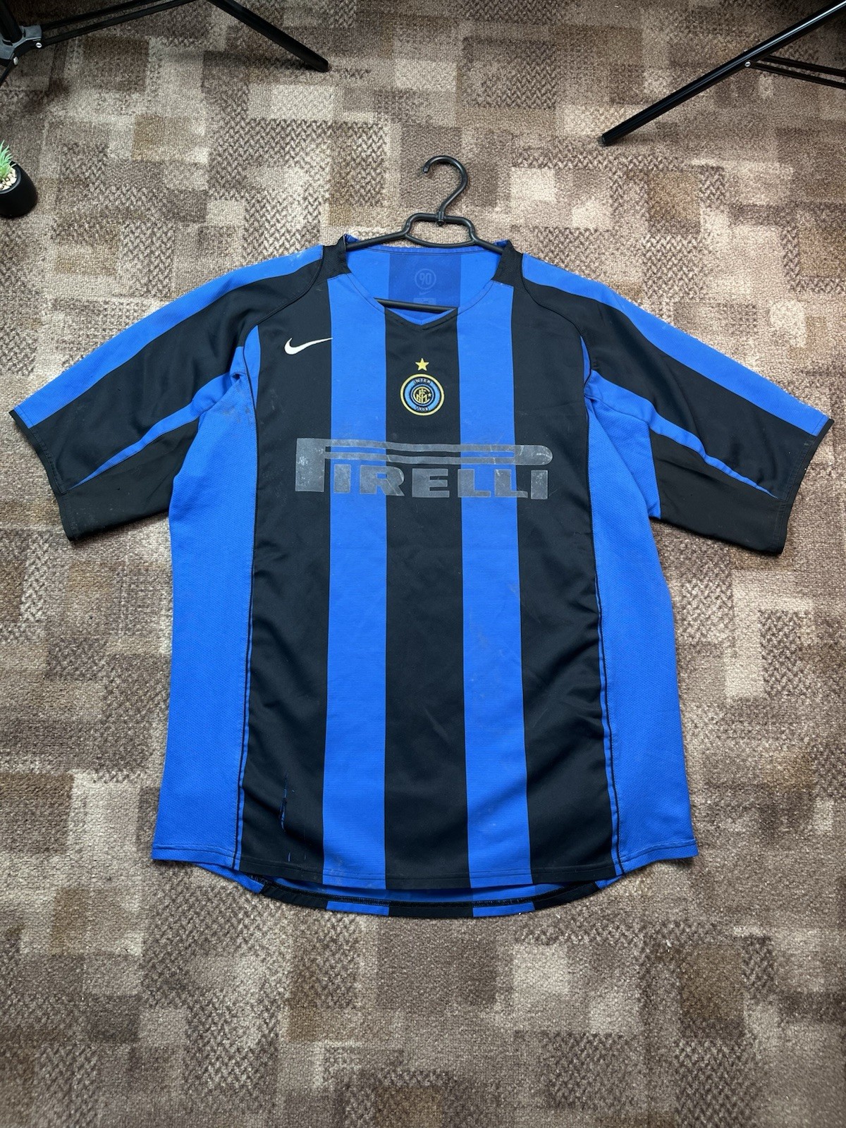 Vintage Nike Total 90 Inter Milan Jersey – Iconic Pirelli Design Blue Black