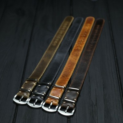 One Piece Distressed Leather Watch Band Military Single Pass Strap 18 20 22 24mm