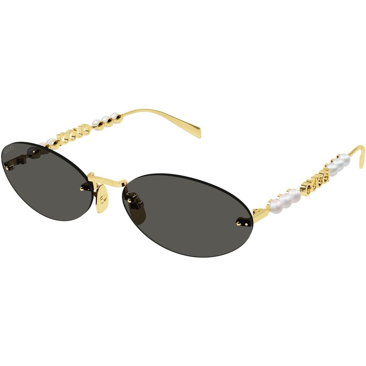 小物 GUCCI sunglass interlocking rimless y2k GUCCI GG1922S 001 Gold Pearls Grey Lens Sunglasses Oval Rimless