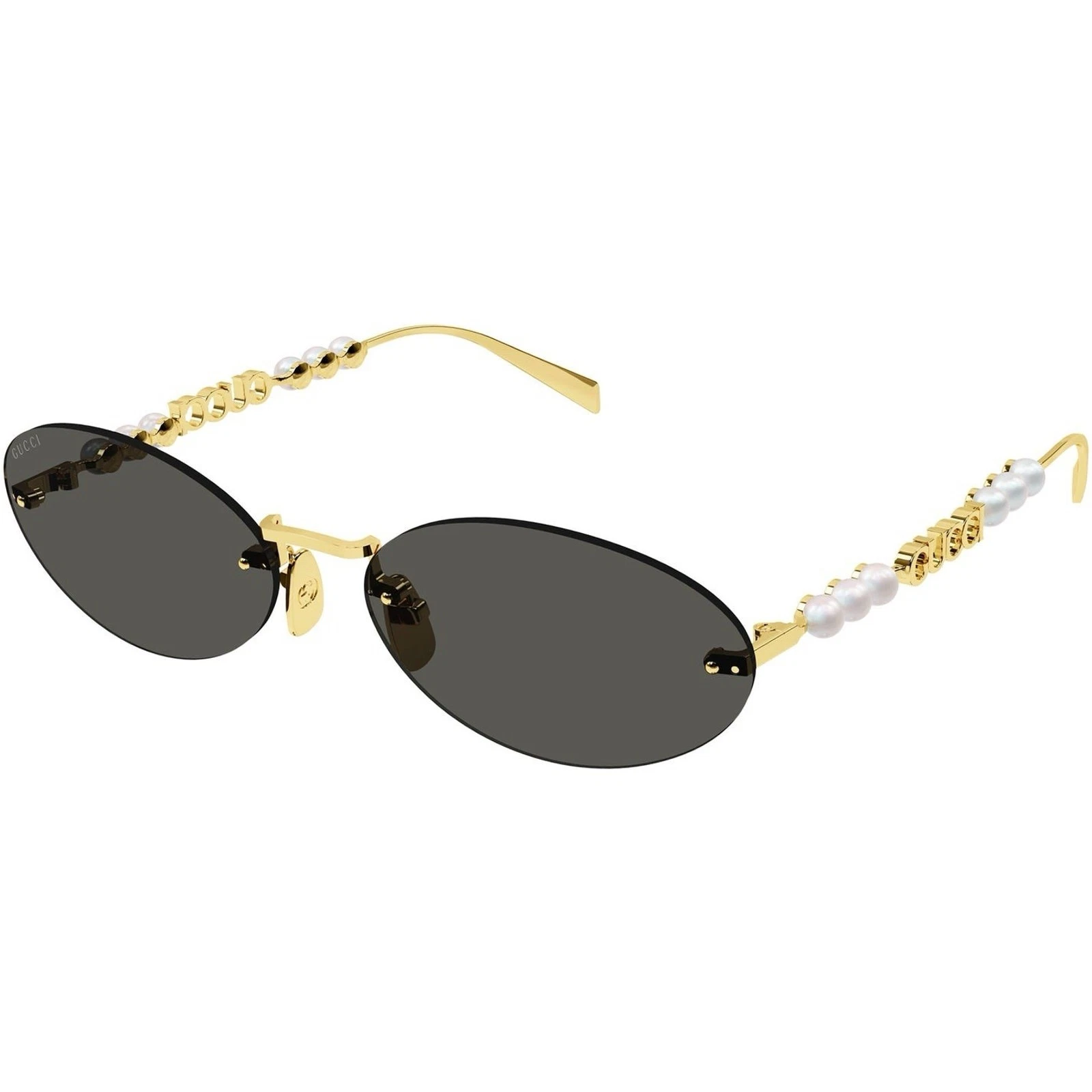 Gucci — GUCCI GG1922S 001 Gold Pearls Grey Lens Sunglasses Oval Rimless AUTHENTIC