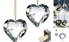Heart Crystal Suncatcher, 2pc 45mm Hanging Prism for Windows, Outdoor Clear