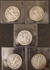 Walking Liberty Half Dollar 5 Coin Lot 1944, 1943 D, 1920 D, 1928 S, 1920 D