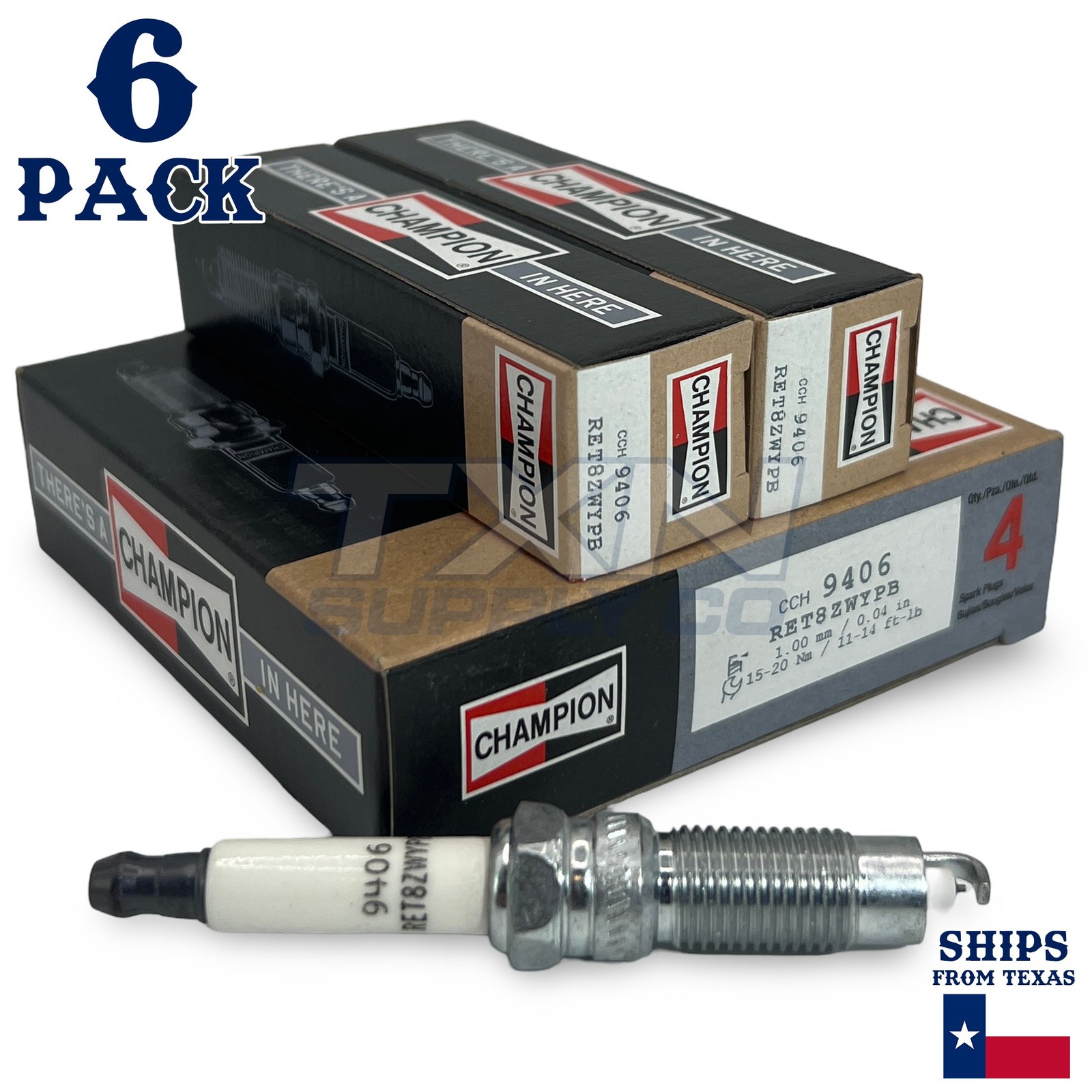 Champion 9406 Iridium Spark Plugs - 6 Pack