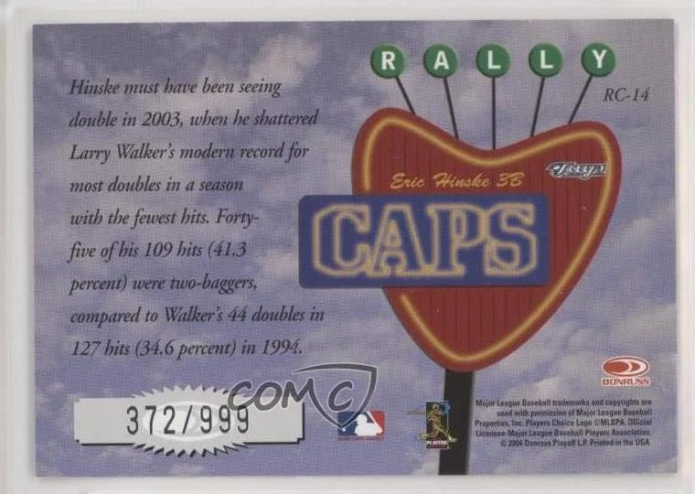 2004 Donruss Studio Rally Caps /999 Eric Hinske #RC-14 - Image 2 of 2