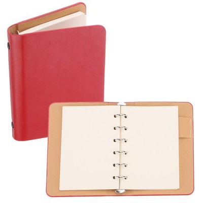 6 Ring Binder Cover,A7 Leder Notizbuch Binder mit 50 Blatt Papier,Rot