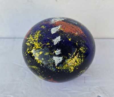Vintage Blue Gold Red Sulfur Sulfide Glass Paperweight Decorative Sphere