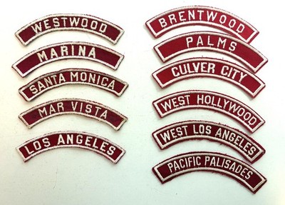 11 different RWS red and white shoulder strip community patches; Crescent Bay
