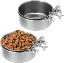 Stainless Steel Kennel Cage Water Bowls 2 Pack No Spill Hanging 16oz Pets Feeder