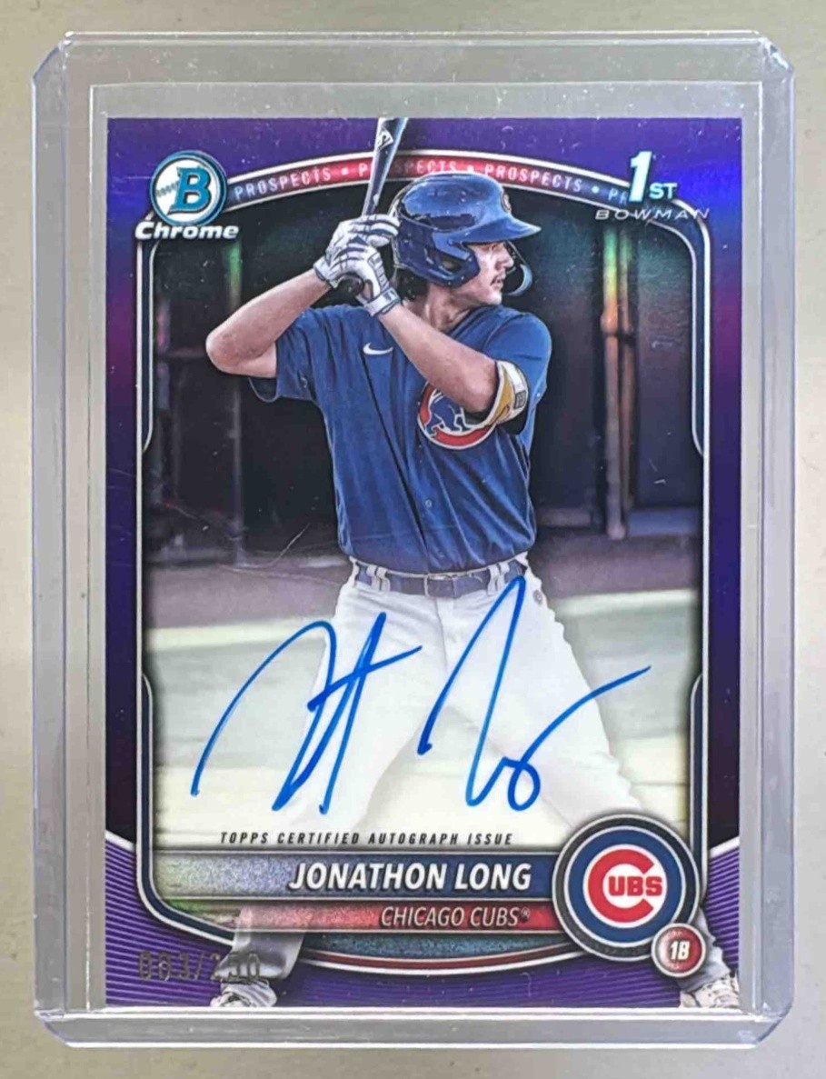 Jonathon Long 2025 Bowman #CPA-JLG Purple Refractor Chrome Auto 1st RC 3/250
