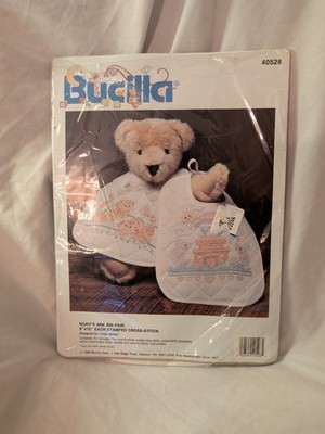 Vtg 1990 Bucilla Noahs Ark Bib Pair Animals Open Bag New Cross Stitch  #40528
