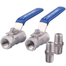2 Pack Stainless Steel 1/4 Inch Ball Valve NPT Standard Port Male Hex Nipple