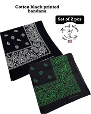Cotton Black Printed Bandana Set Of Two Pieces in Green And White Color 20x20