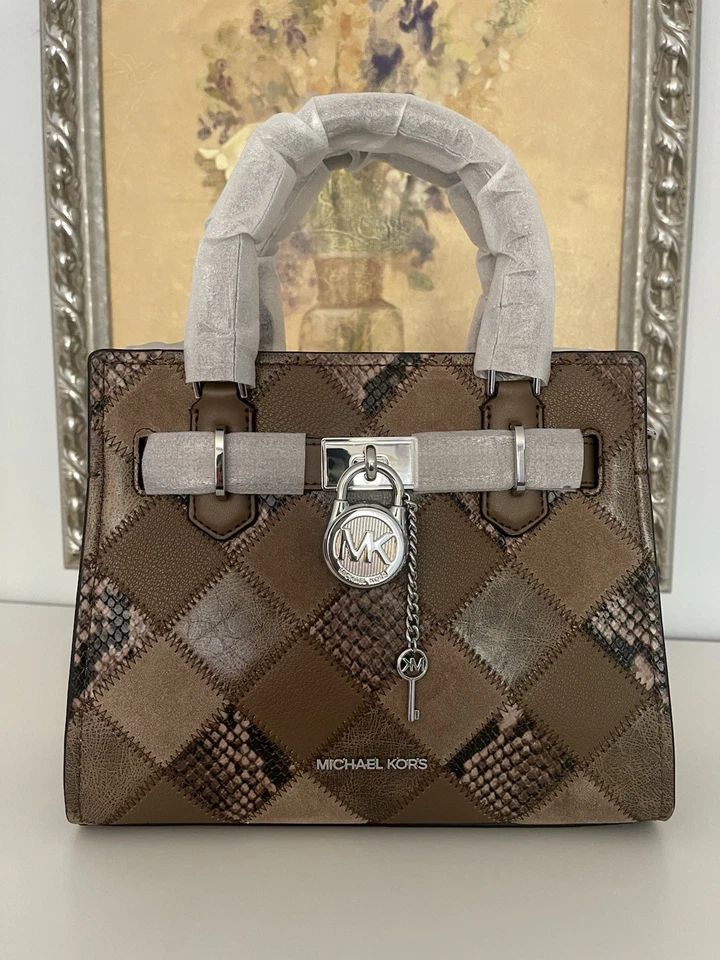 Cartera pequeña Michael Kors Hamilton con retazos y serpiente en relieve madera a la deriva nueva con etiquetas Foto 2 de 4