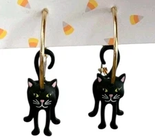 Black Cat Gold Hoop Earrings Halloween Dangle 3D Layered Party True To Form