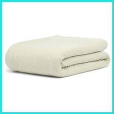 100 Cotton Herringbone Weave Blankets, 90" X 90" Queen, Throw Blanket for Be...