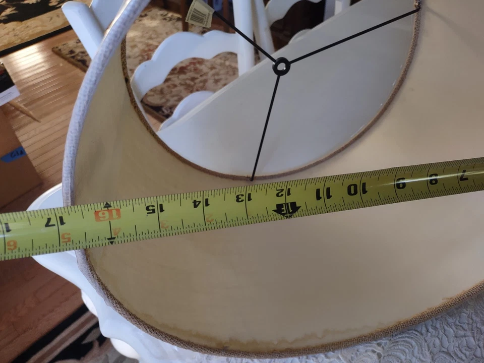 Pantalla de lámpara de tambor de arpillera 11" de alto 17" de ancho araña redonda grande Foto 3 de 4