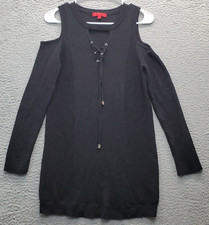 Jennifer Lopez Sweater Dress Women's S Black Cold Shoulder Sleeve Lace Up Front