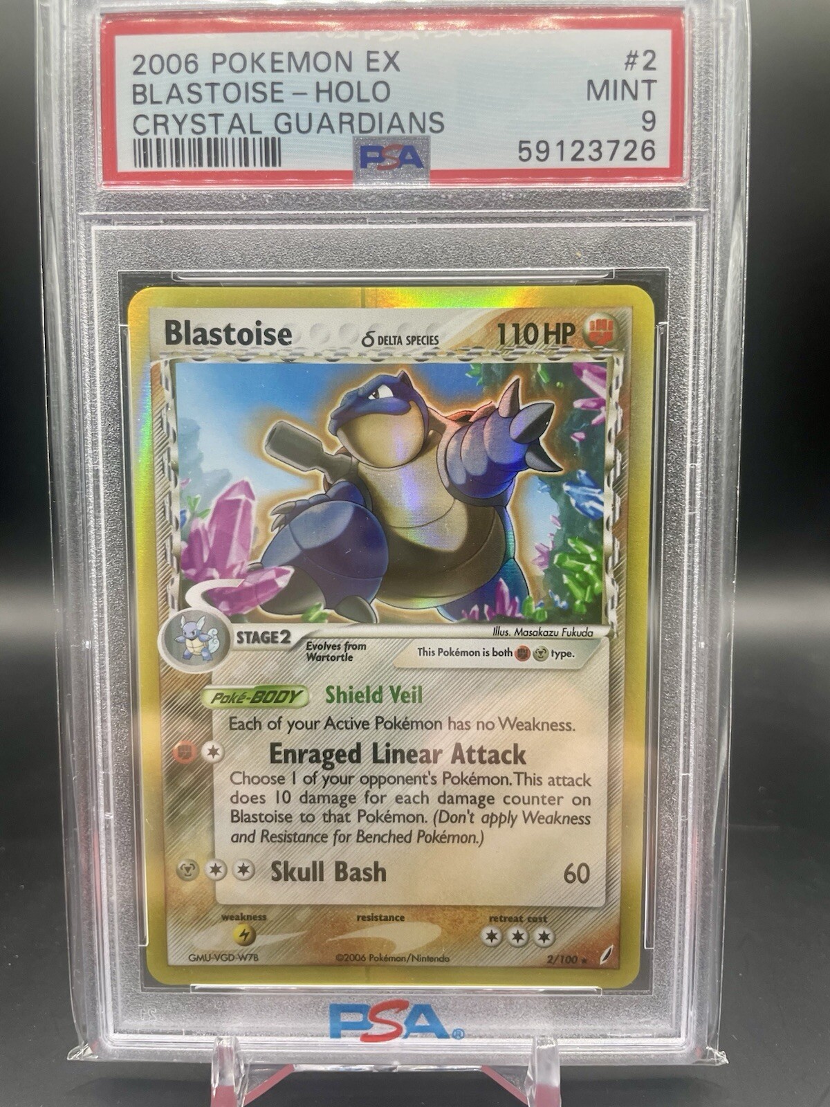 POKEMON EX CARD BLASTOISE HOLO CRYSTAL GUARDIANS 2/100 GRADED PSA 9 MINT #2
