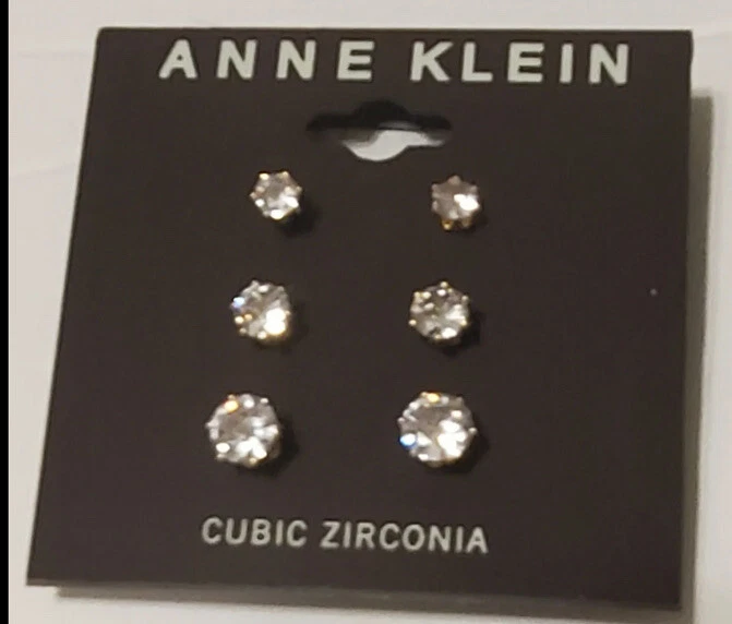 Pendientes redondos de oro Anne Klein con piedras de circonita cúbica transparente 3 pares   Foto 2 de 3