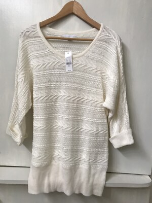 New York & Company Womens sweater Top Cream White Dolman Cable Knit ...