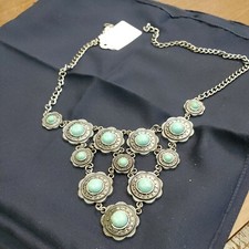 16Ne Choker Simulated Turquoise Silver Tone Concho SW Style Necklace