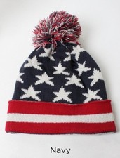 Cuffed Americana Beanie With Oversize Pom Pom Soft Ski Hat Cap Navy High Quality