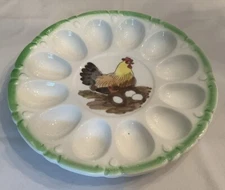 Devil egg plate with Chicken Sitting On Nest Vintage Grandmacore